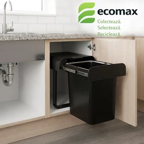 Cos gunoi incorporabil Ecomax Ekko Black Bio 40, cu extragere totala, negru, 1 x 34 l A:473 mm; H:365 mm; L:355 mm, Plastic 100% reciclat certificat,