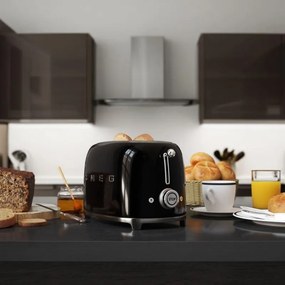 Prajitor de paine SMEG 50's Style TSF01BLEU, 950 W, 2 felii, 6 trepte, Tava pentru firimituri, Cablu integrat, Otel inoxidabil, Negru