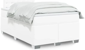 vidaXL Pat box spring cu saltea, alb, 120x200 cm, piele ecologică