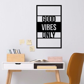 Decoratiune de perete Metal Good Vibes Only, Negru, 1.5x68x40 cm