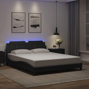 3214117 vidaXL Cadru de pat cu lumini LED, negru, 160x200 cm, piele ecologică