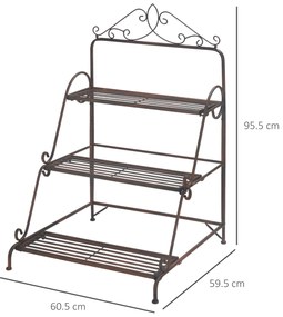 Jardiniera de Exterior Outsunny cu 3 Niveluri pentru Ornamente, Raft pentru Plante de Gradina din Metal, 60,5x59,5x95,5cm, Maro