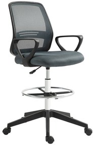 Vinsetto Scaun de birou ergonomic cu brațe și inel reglabil pentru picioare, plasă gri | Aosom Romania