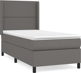 vidaXL Pat box spring cu saltea, gri, 100x200 cm, piele ecologică