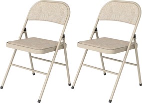 HOMCOM Set de 2 scaune pliabile tapițate în in sintetic, cu spătar și structură din oțel pentru living 45x46x78 cm Bej | Aosom Romania