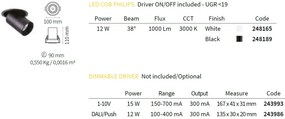 Spot LED directionabil, incastrabil pentru tavan fals NOVA 12W 3000K BK 248189 IDL