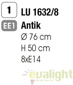 Candelabru design rustic cu 8 brate Giovanni LU 1632/8 Antik OR