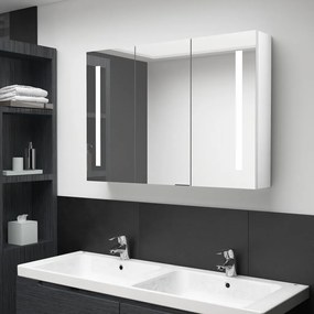 326531 vidaXL Dulap de baie cu oglindă și LED, alb strălucitor, 89x14x62 cm