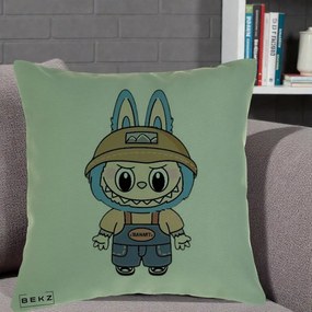 Perna Personalizata Labubu Toanart Blugi, 40x40 cm, Verde, Husa Detasabila, Perna Inclusa, BEKZ®
