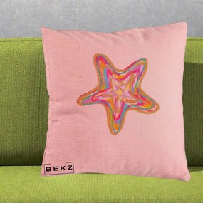 Perna Decorativa Stea de Mare Neon Curcubeu, 40x40 cm, Roz, Husa Detasabila, Perna Inclusa, BEKZ®