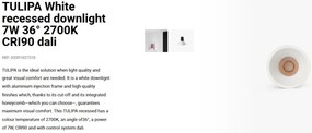 Spot LED incastrabil TULIPA White recessed downlight 7W 36° 2700K CRI90 dali