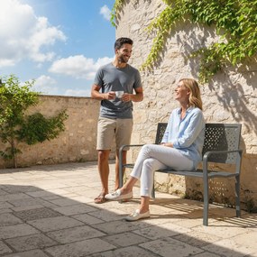 Outsunny Bancă de grădină 2 locuri din metal, rezistentă la intemperii, șezut exterior cu spătar rezistent la rugină, design geometric, până la 240 kg | Aosom Romania