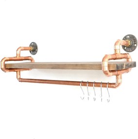 Polita bucatarie COP045, stejar/cupru, lemn/metal, 60x17x19 cm