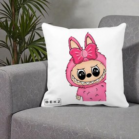 Perna Personalizata Labubu Roz cu Funda, 40x40 cm, Alba Mata, Husa Detasabila, Perna Inclusa, BEKZ®