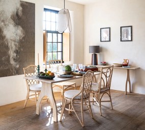 Scaun dining bej din rattan cu perna Origan
