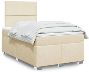 vidaXL Pat box spring cu saltea, crem, 120x200 cm, textil