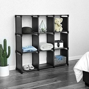 Organizator cu 9 cuburi, textil / plastic, negru, Songmics