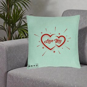 Cadou Romantic - Perna Personalizata Love You Doua Inimi, 40x40 cm, Verde Menta, Husa Detasabila, Perna Inclusa, BEKZ®