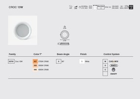 Spot LED incastrabil CROC IP44 recessed white 13W 13,5cm 90 grade 3000K CRI90 triac