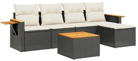 3226763 vidaXL Set mobilier de grădină cu perne, 6 piese, negru, poliratan