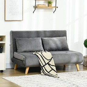 HOMCOM Canapea cu funcție de dormit Canapea de relaxare Sofa Canapea, inclusiv 2 perne, aspect de catifea, 130 x 78 x 79 cm, Gri | Aosom Romania
