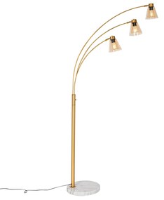 Lampă de podea arc bronz cu marmură și sticlă chihlimbar 3 lumini - Nina