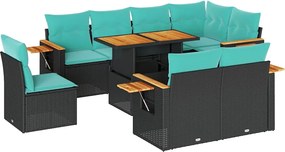 vidaXL Set mobilier grădină perne 9 piese negru poliratan/lemn acacia
