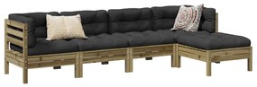 vidaXL Set mobilier de grădină cu perne, 5 piese, lemn de pin tratat