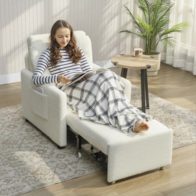 HOMCOM Fotoliu convertibil 1 loc, fotoliu-pat cu depozitare ascunsă, șezut larg și căptușit, 72 x 85,5 x 91 cm, crem | Aosom Romania