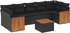 vidaXL Set mobilier de grădină cu perne, 8 piese, negru, poliratan