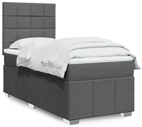 vidaXL Pat box spring cu saltea, gri închis, 90x200 cm, textil