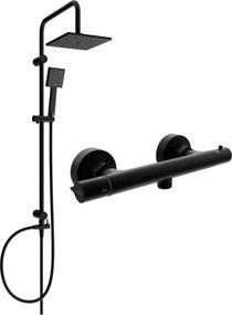 Mexen Slim Tord set de duș montat pe perete cu duș fix și baterie de duș termostatică, negru - 77105200-70