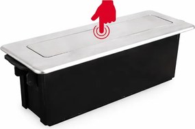 Priza incorporabila in blat Hop Box Design Light, 3 prize Schuko, USB A + C, otel inoxidabil periat   negru, 273 x 93 mm Metal Plastic, Otel