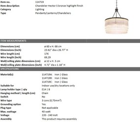 Lustra suspendata design elegant Hector S, bronz 114719 HZ