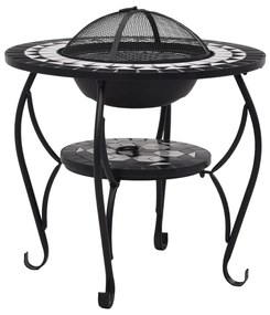 46725 vidaXL Masă cu vatră de foc, mozaic negru și alb, 68 cm, ceramică