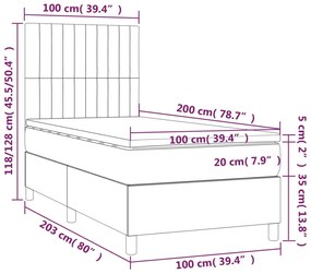 Pat box spring cu saltea, crem, 100x200 cm, textil Crem, 100 x 200 cm, Benzi verticale