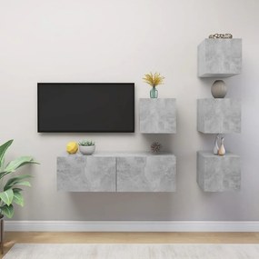Set dulap TV, 5 piese, gri beton, PAL 1, Gri beton, 100 x 30 x 30 cm