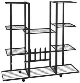 Suport pentru flori cu roti, 94,5x24,5x91,5 cm, negru, fier
