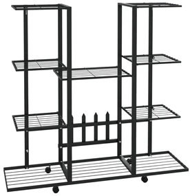 Suport pentru flori cu roti, 94,5x24,5x91,5 cm, negru, fier