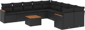 vidaXL Set canapele de grădină cu perne, 11 piese, negru, poliratan