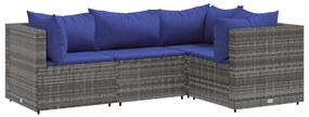 3308079 vidaXL Set mobilier de grădină cu perne, 4 piese, gri, poliratan