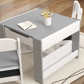 HOMCOM Set de Masă și Scaun pentru Copii, Set de Birou și Scaun pentru Copii 2-în-1 cu Tablă și Rafturi pentru Cărți, 61.5x61.5x48 cm, Gri | Aosom Romania