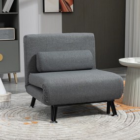 HOMCOM Fotoliu pliabil cu funcție de pat, fotoliu de relaxare în imitație de in, spătar reglabil, 75 x 70 x 75 cm, Gri închis | Aosom Romania