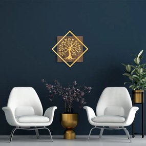 Accesoriu Decorativ de Perete Tree v2, Auriu, Metal / Lemn