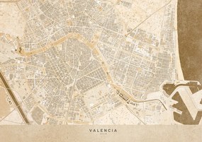 Harta Sepia vintage map of Valencia, Blursbyai