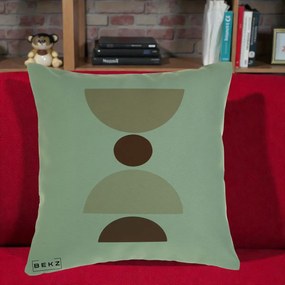 Perna Decorativa Geometric Boho Cerc si Boluri, 40x40 cm, Verde, Husa Detasabila, Perna Inclusa, BEKZ®