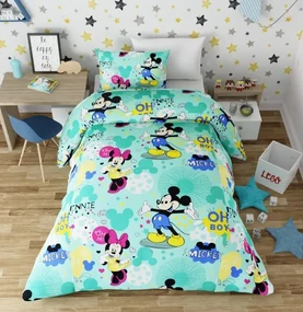 Lenjerie de pat copii Mikey & Minnie verde /160x200 cm dimensiune standard