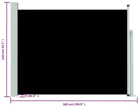 Copertina laterala retractabila de terasa, negru, 140x500 cm Negru, 140 x 500 cm
