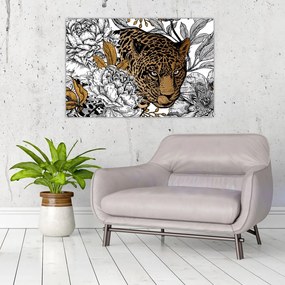 Tablou - Leopard între flori (90x60 cm)