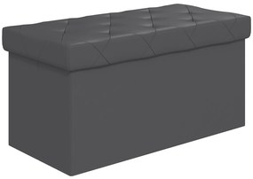 HOMCOM Bancă Cutie de Depozitare Pliabilă, Bancă Taburet cu Capac și Înveliș din Piele Ecologică, 76x38x38 cm, Gri | Aosom Romania